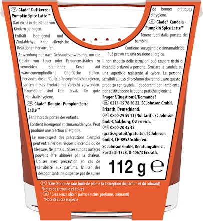 Duftkerze im Glas Pumpkin Spice Latte 112g glade