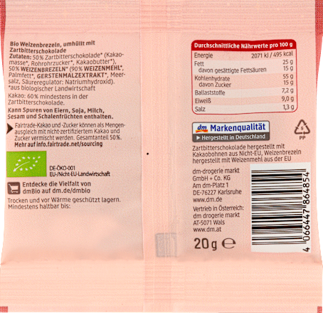 Schokolierte Brezeln Zartbitter dmBio