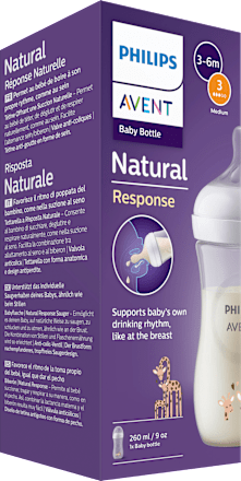 Babyflasche Natural Response weiß/Giraffe, ab dem 3. Monat, 260 ml PHILIPS AVENT