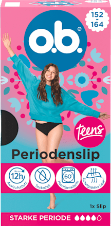 Periodenunterwäsche Slip Teens schwarz, Gr. 152-164 o.b.