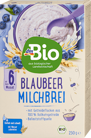 Био млечно-зърнена каша с боровинки, 6+м, dmBio
