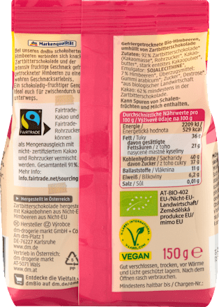 Zmeură învelită în ciocolată Maxi-Pack dmBio