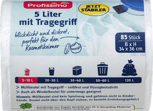 Szemeteszsák fogófüllel, 5 literes, kozmetikai szemetesbe Profissimo