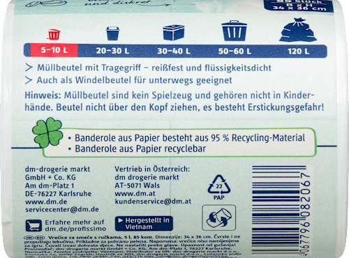 Szemeteszsák fogófüllel, 5 literes, kozmetikai szemetesbe Profissimo