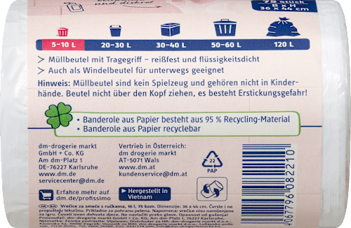 Szemeteszsák fogófüllel 10 literes, kozmetikai szemetesbe Profissimo