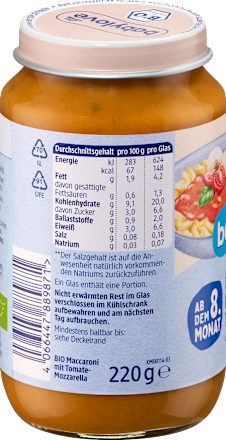 Bio junior menü makaróni paradicsom-mozzarellával, 8. hónapos kortól babylove