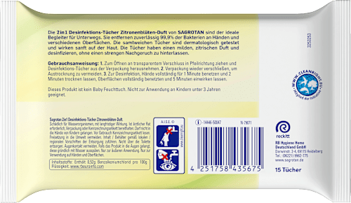 Desinfektionstücher 2in1 für unterwegs Zitrone (2x15 St) Sagrotan