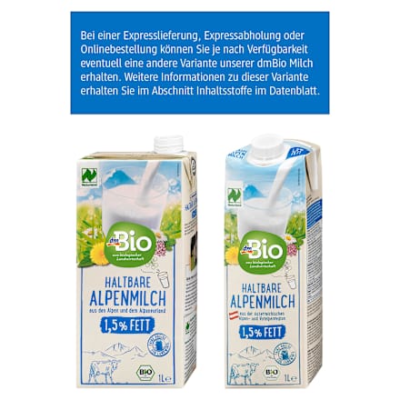 Milch, haltbare Alpenmilch 1,5% Fett dmBio