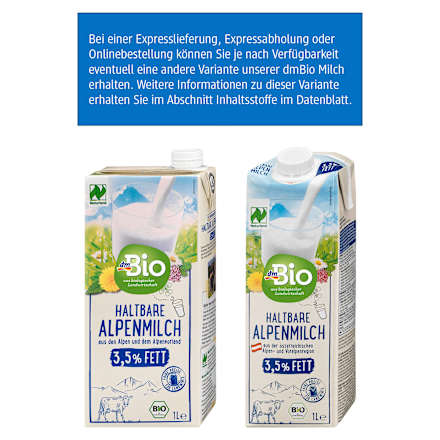 Milch, haltbare Alpenmilch 3,5% Fett dmBio