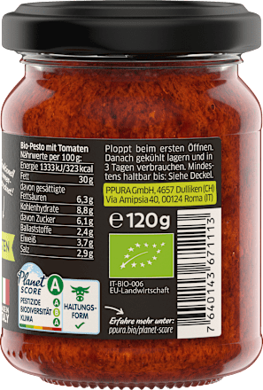 Pesto, Rosso mit 35 % getrocknete Tomaten PPURA