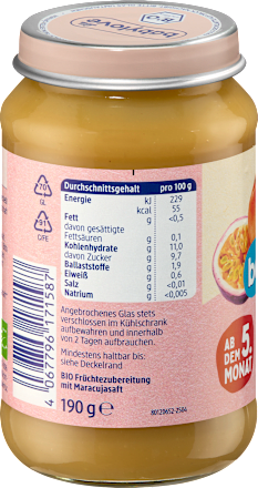 Früchte Pfirsich & Maracuja mit Apfel ab dem 5. Monat babylove