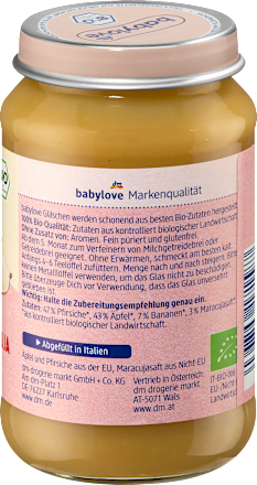 Purea di mela, pesca e maracuja, 5 mesi+ babylove