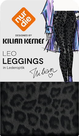 Leggings Relax & Go Lederoptik schwarz mit Leo-Muster, Gr. 40/42 nur die