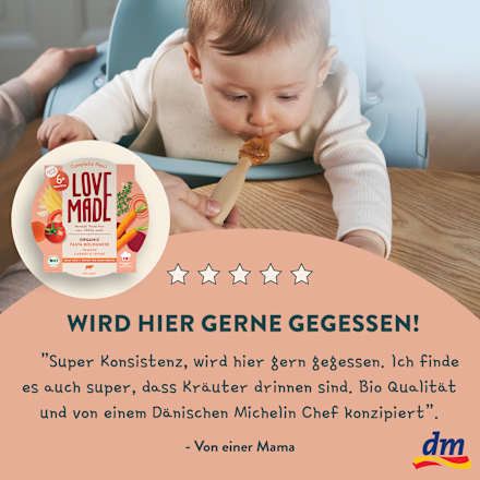 Menü Pasta Bolognese mit Tomaten, Karotten, Thymian, ab 6 Monaten LoveMade Organics