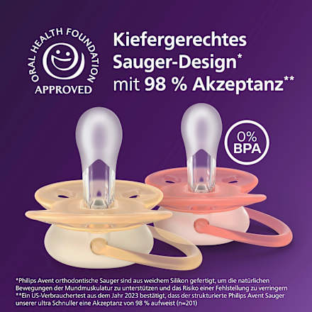 Schnuller ultra soft Silikon, beige/rosa, 0-6 Monate PHILIPS AVENT