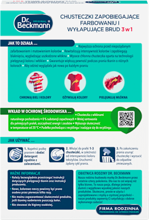 Chusteczki zapobiegające farbowaniu i wyłapujące brud 3w1 Dr. Beckmann