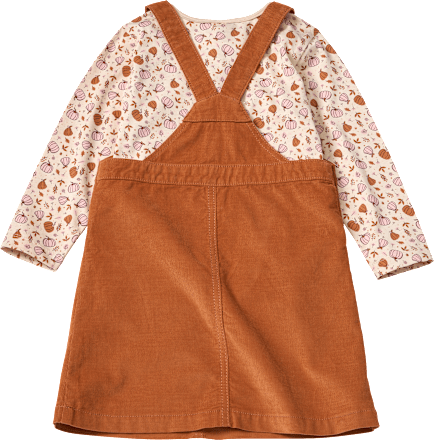 Set mit Langarmshirt mit Kürbis-Muster & Cord-Latzkleid, braun + rosa, Gr. 92 ALANA