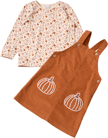 Set mit Langarmshirt mit Kürbis-Muster & Cord-Latzkleid, braun + rosa, Gr. 98 ALANA