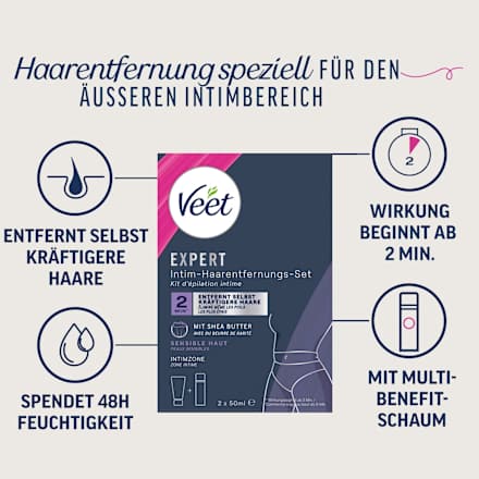 Intimbereich Set Expert, Enthaarungscreme & Multi-Benefit-Schaum (2x50 ml) Veet