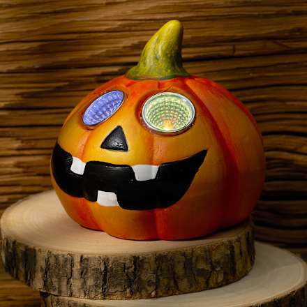 LED Keramik Kürbis mit Leuchtaugen, orange Dekorieren & Einrichten