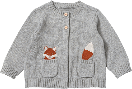 Strickjacke mit Fuchs-Stickerei, grau, Gr. 80 ALANA