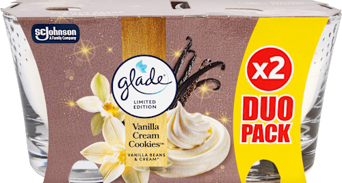 vonná svíčka ve skle Vanilla Cream Cookies duopack, 2x112 g glade