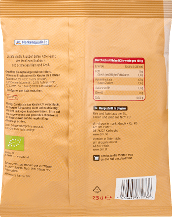 bio rýžovo-čočkový pufovaný snack medvídci dmBio