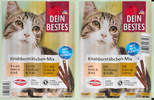 Jutalomfalat-rudacskák mix macskáknak, 10 x 5 g Dein Bestes