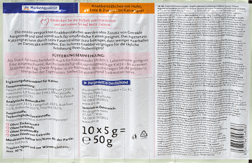 Poslastica za mačke, štapići - piletina, pačetina i dodatak mačije trave, 10 kom DEIN BESTES