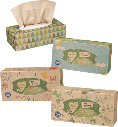 Papír zsebkendő box újrahasznosított papírból, 4 rétegű, többféle Soft&Sicher