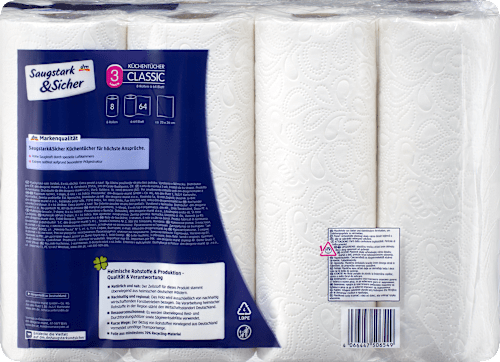 Papírtörlő Classic, 3-rétegű, 8x64 lap Saugstark&Sicher