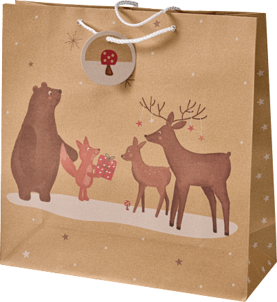 Geschenktasche, Allover Tiere/Reh/Fuchs, NK, maxi, quadratisch Profissimo