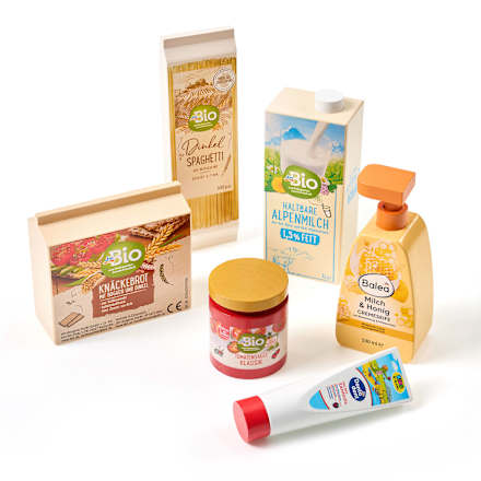 Spielzeug-Set Kaufmannsladen aus Holz, mehrfarbig 7tlg dm home