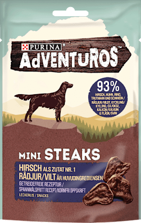 Hundeleckerli Mini Steaks Hirsch Purina Adventuros
