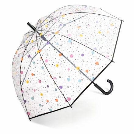Дълъг прозрачен чадър с точки и звезди happy rain