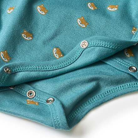 Wickelbody Langarm mit Fuchs-Muster, blau, Gr. 50/56 ALANA