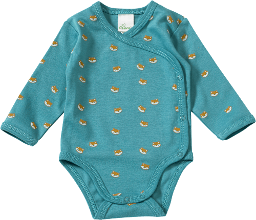 Wickelbody Langarm mit Fuchs-Muster, blau, Gr. 50/56 ALANA