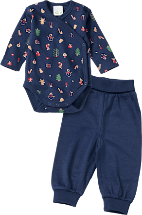 Set mit Wickelbody & Hose mit Weihnachts-Muster, blau, Gr. 50/56 ALANA