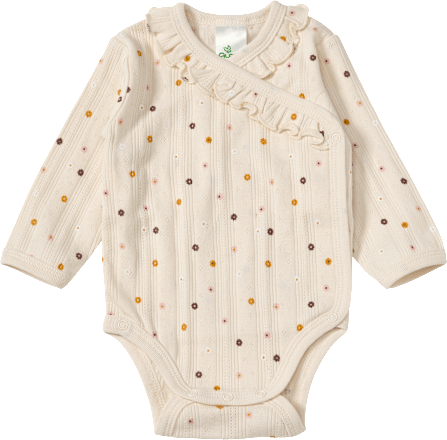 Wickelbody mit Ajour-Struktur & Blumen-Muster, beige, Gr. 62/68 ALANA