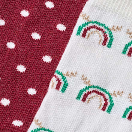 Socken mit Weihnachts-Regenbogen- & Punkte-Muster, weiß + rot, Gr. 29/31 ALANA