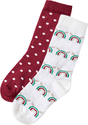 Socken mit Weihnachts-Regenbogen- & Punkte-Muster, weiß + rot, Gr. 27/29 ALANA