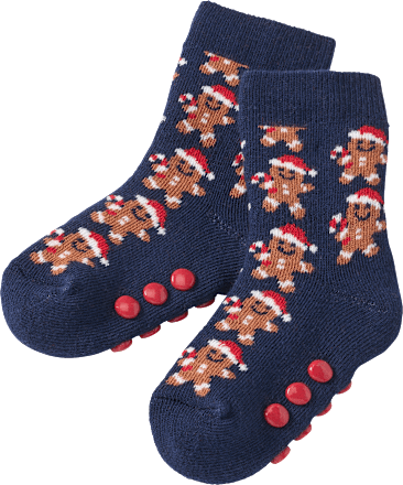 ABS Socken mit Lebkuchen-Muster, blau & rot, Gr. 27/29 PUSBLU
