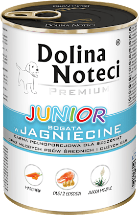 Mokra karma dla szczeniąt oraz młodych psów średnich i dużych ras bogata w jagnięcinę Dolina Noteci Premium