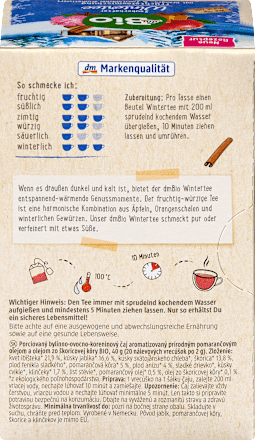 Bio téli tea, gyümölcstea narancs- és fahéjolajjal ízesítve, 20 filter dmBio