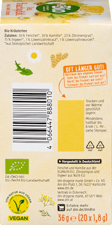 Herbatka ziołowa koper włoski, rumianek i trawa cytrynowa dmBio