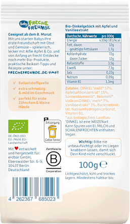 Babykekse Dinkel, Apfel & Vanille ab dem 8. Monat Freche Freunde