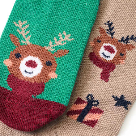 Socken mit Rentier-Muster, grün + beige, Gr. 31/33 ALANA