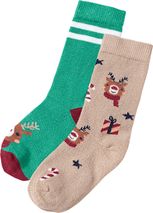 Socken mit Rentier-Muster, grün + beige, Gr. 23/26 ALANA