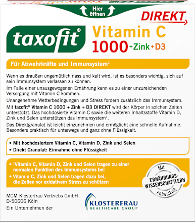Vitamin C + Zink + D3 Direktgranulat 20 St taxofit