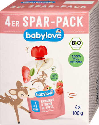 bio ovocný příkrm v sáčku jablko, hruška & jahoda 4x100g babylove